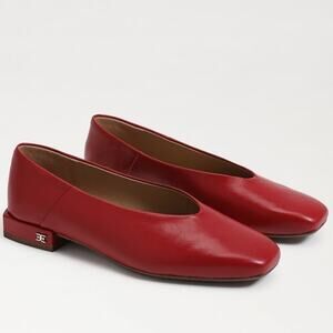 Sam Edelman Women's 7.5M Scarlet Red Leather Kasey Ballet Flat Square Toe OS5-11